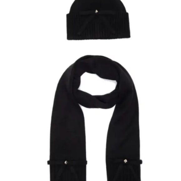 NWT KATE SPADE BOW BEANIE AND SCARF SET BLACK - Picture 1 of 5